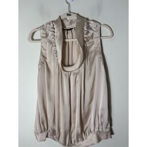 Blaque Label Beige Sleeveless Scoop Gathered Neck Silky Blouson Top Size S
